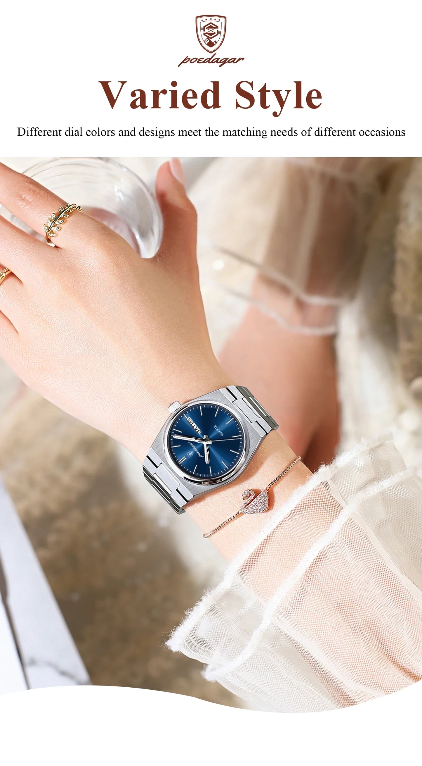 POEDAGAR Top squisito orologio da polso da donna impermeabile al quarzo luminoso orologio da donna casual data settimana orologi da donna in acciaio inossidabile