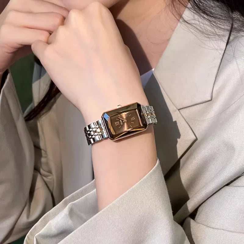 CILOA Orologio retrò marrone da donna cinturino quadrato in acciaio inossidabile 2025 nuovo marchio di moda di tendenza orologio autentico di alta qualità