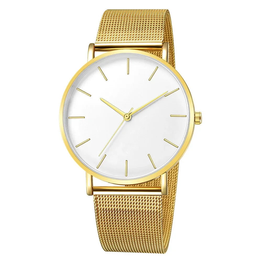 Orologio da donna semplice per il tempo libero 2025 Orologio da polso da uomo di lusso alla moda ultrasottile con cintura in rete vintage