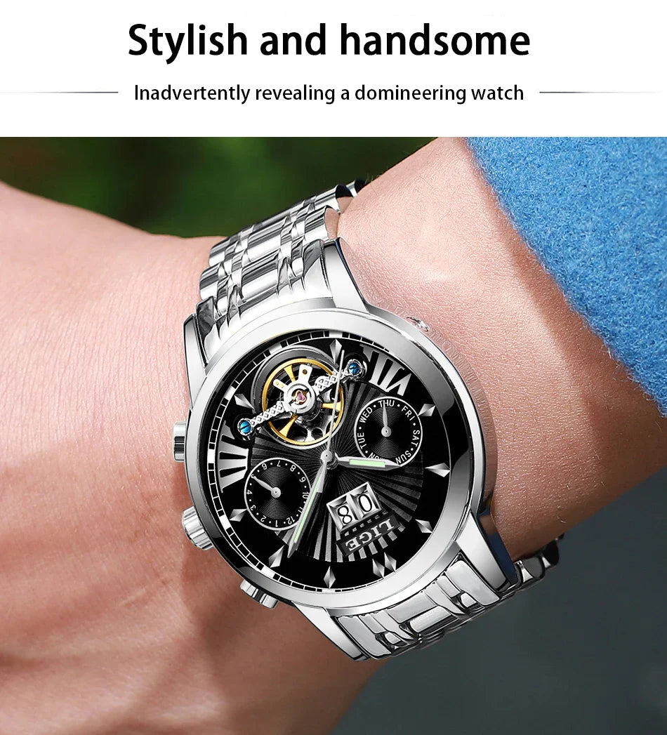 Orologi da Polso Meccanici Automatici LIGE 2026 per Uomo, Marca di Lusso, Orologio da Uomo con Tourbillon, Moda Business, Impermeabile