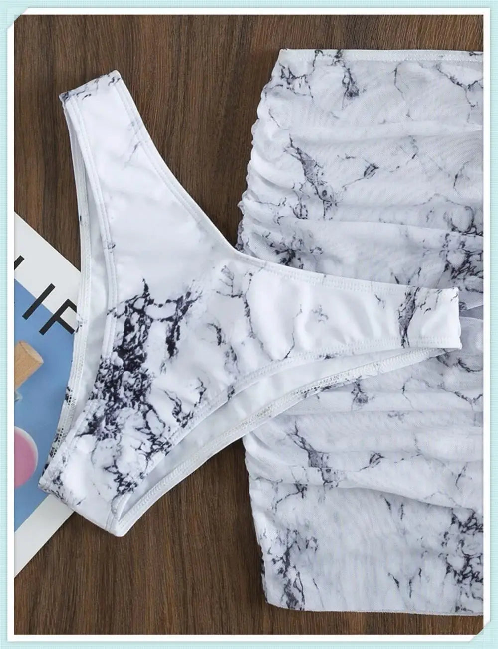 3 pezzi perizoma Bikini con gonna marmo texture costume da bagno donna costume da bagno Set costumi da bagno femminili abbigliamento da spiaggia nuoto estate