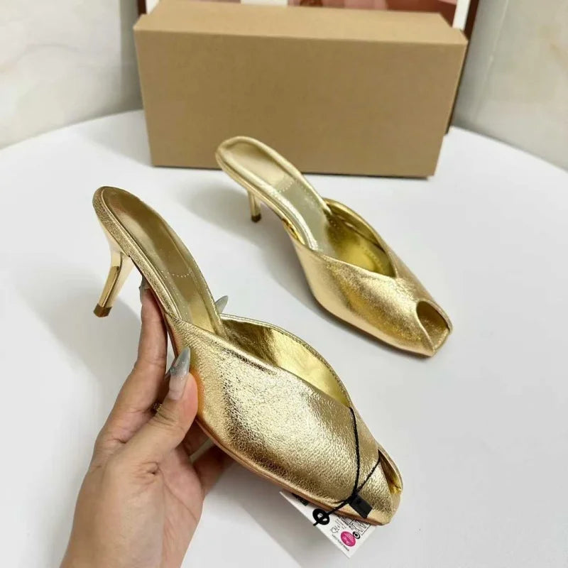 Sexy Gold High Heel Sandals for Woman Open Toe Slingback Stiletto Heels Party Shoes Wedding Evening Dress Sandals Ankle Strap