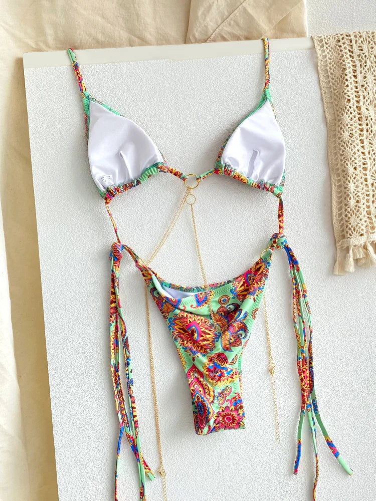 Miyouj Nuovi Bikini Stampati Costumi da bagno Donna Costume da bagno sexy Fasciatura Bikini Set 2024 Beachwear String Costumi da bagno Micro Biquinis