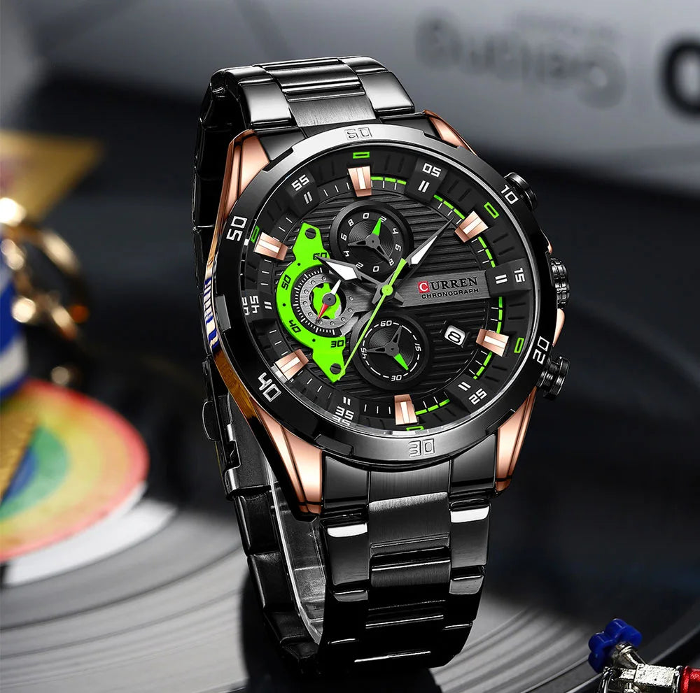 CURREN 8402 Orologio da uomo in acciaio inossidabile Moda creativa Quadrante luminoso con cronografo Orologio da uomo di lusso per il tempo libero reloj hombre