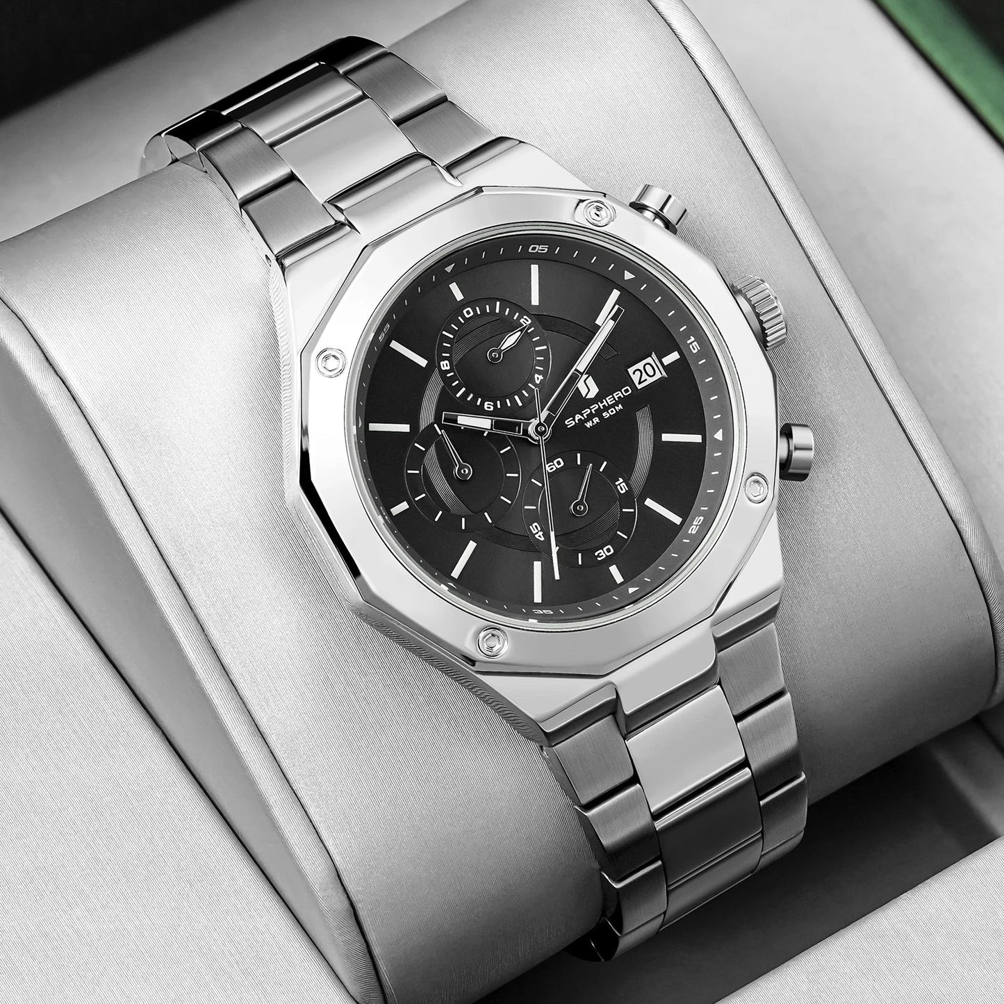SAPHERO Orologio Cronografo Uomo al Quarzo 5ATM Impermeabile Acciaio Inox con Data, Regalo Perfetto per Padre, Marito, Fidanzato per Natale, Compleanno, San Valentino