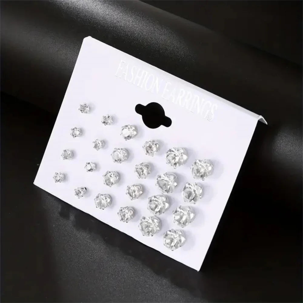 Set da 12 paia di orecchini a bottone in acciaio inossidabile color argento CZ con boccioli di pietre preziose orecchini rotondi accessori per gioielli unisex
