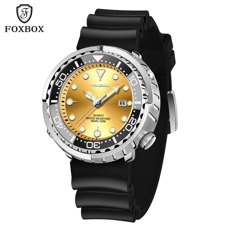 FOXBOX Top Brand Fashion Diver Watch Men 50ATM Waterproof Date Clock orologi sportivi orologio da polso al quarzo da uomo Relogio Masculino