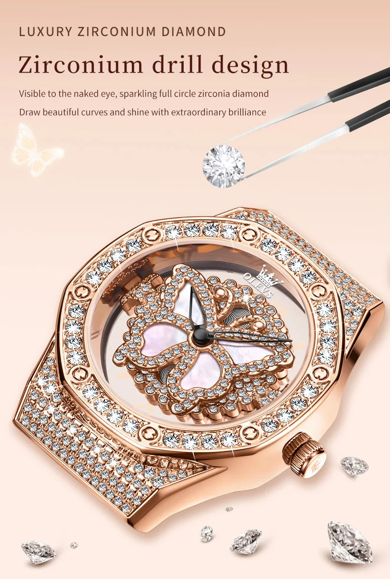 OLEVS 9996 Orologio Elegante di Lusso da Donna, Orologio al Quarzo Scheletrato, Impermeabile, con Quadrante Luminoso e Diamanti, Regalo Originale