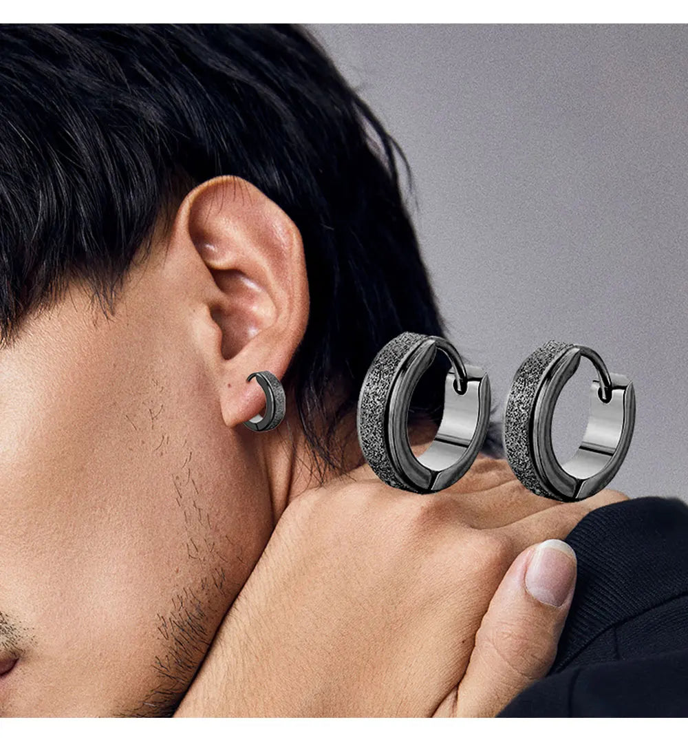 Orecchini a cerchio in acciaio inossidabile con glassa larga 2 pezzi orecchini rotondi neri per donna uomo Punk Vintage Circle Earring Jewelry Statement