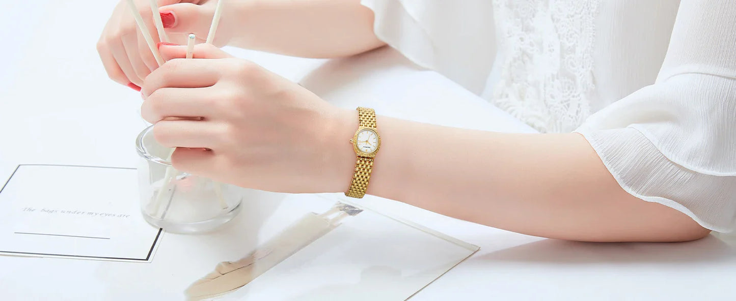 BERNY Orologio al quarzo da donna Cinturino in acciaio inossidabile dorato Orologio da polso ellittico di lusso Orologio da donna semplice retrò impermeabile