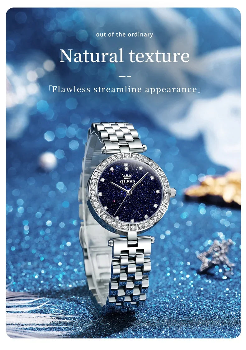 OLEVS 3641 Elegante orologio al quarzo da donna impermeabile Quadrante stellato luminoso in acciaio inossidabile con confezione regalo - Accessorio alla moda da donna