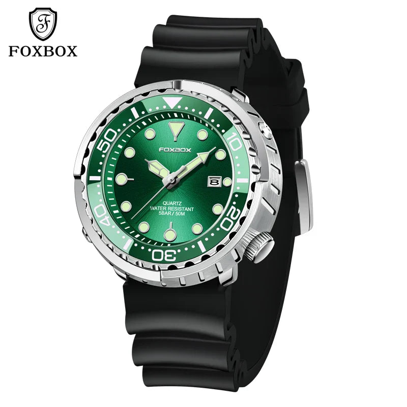 FOXBOX Top Brand Fashion Diver Watch Men 50ATM Waterproof Date Clock orologi sportivi orologio da polso al quarzo da uomo Relogio Masculino