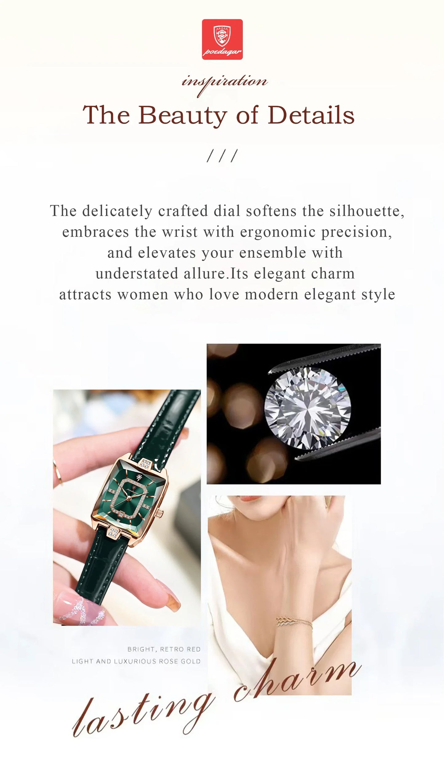 POEDAGAR Rettangolo Orologi da donna di lusso Impermeabile Data Orologio da donna in pelle Elegante orologio da polso da donna al quarzo moda Reloj regalo