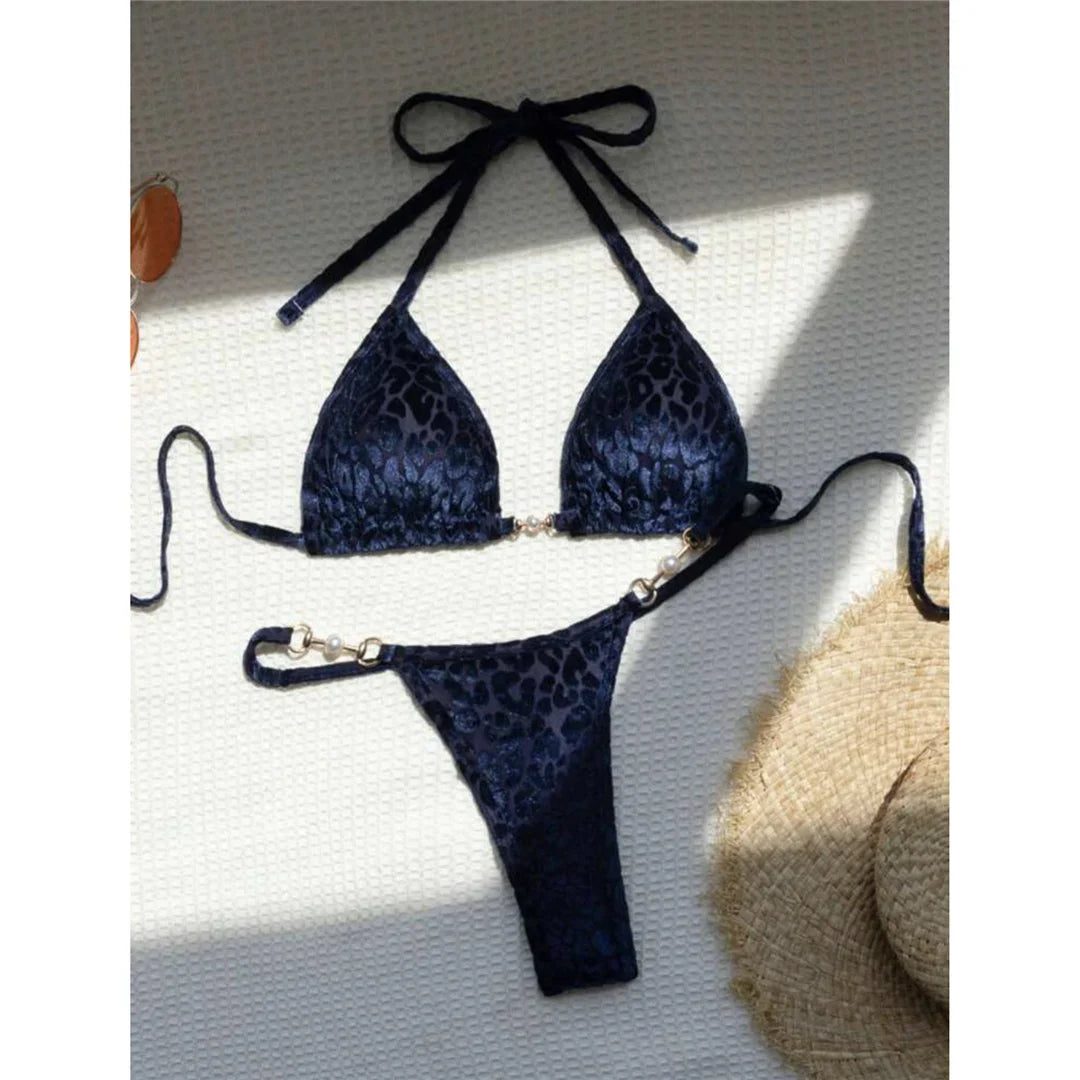 S-XL Leopard Halter Mini Micro Perizoma Bikini Donna Costumi da bagno Costume da bagno femminile Bikini a due pezzi Bagnante Costume da bagno Swim V5207