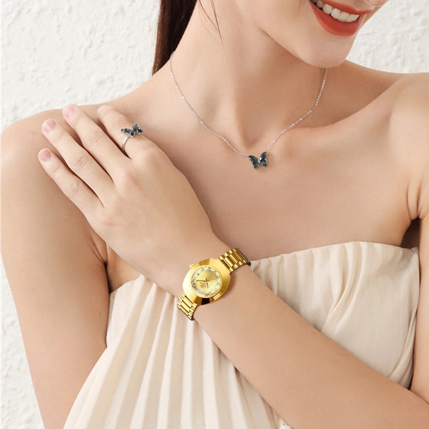 2024 nuove donne orologio ovale 34mm movimento al quarzo in acciaio inossidabile marchio di lusso acqua diamante oro nero vestito casual orologio da banchetto