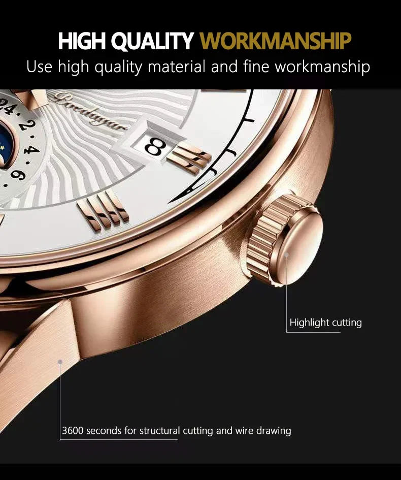 Orologio da uomo di lusso cronografo impermeabile modello fasi lunari orologio da polso da uomo luminoso in pelle orologi al quarzo da uomo orologio Casual