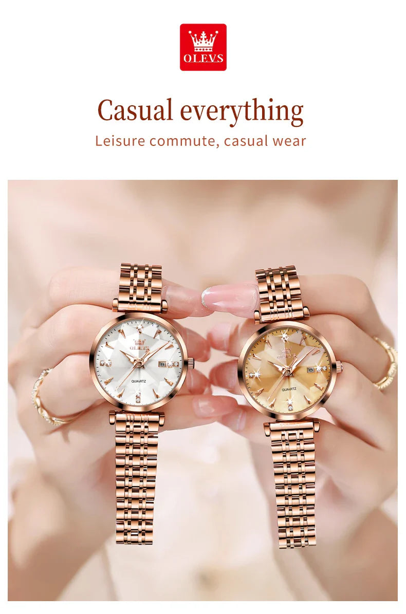 OLEVS 5536 Orologio da donna al quarzo con diamanti di marca di lusso Moda elegante orologio da donna impermeabile in oro rosa con bracciale Set Reloj Mujer