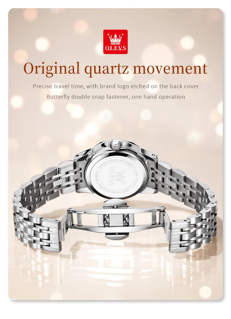 OLEVS 9931 Elegante Orologio da Donna di Lusso, Marca Originale, Movimento al Quarzo, Impermeabile, in Acciaio Inossidabile, Luminoso con Data