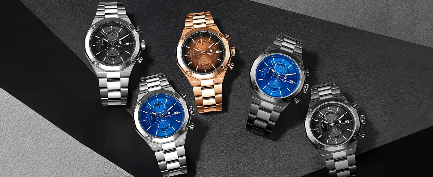 SAPHERO Orologio Cronografo Uomo al Quarzo 5ATM Impermeabile Acciaio Inox con Data, Regalo Perfetto per Padre, Marito, Fidanzato per Natale, Compleanno, San Valentino