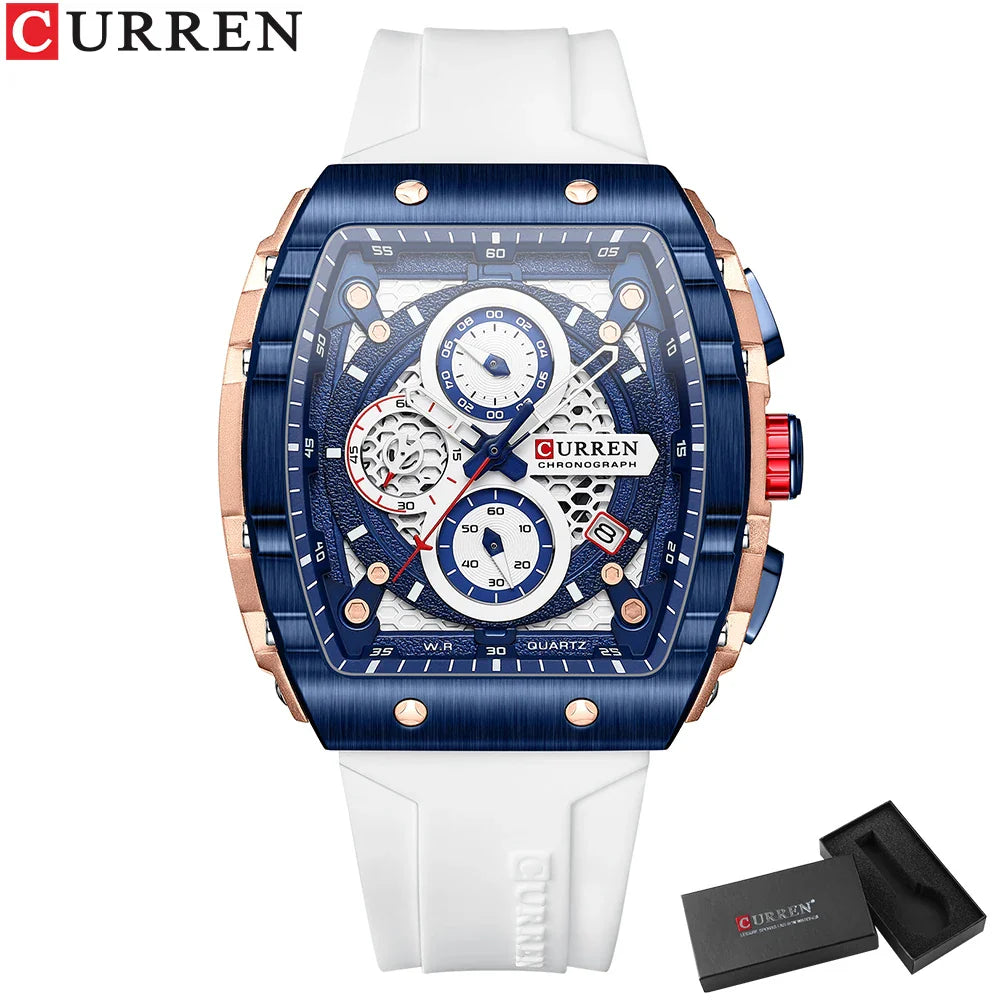 CURREN Orologio da uomo alla moda, marchio unico, design quadrato, lusso, nastro sportivo al quarzo, orologi da uomo impermeabili