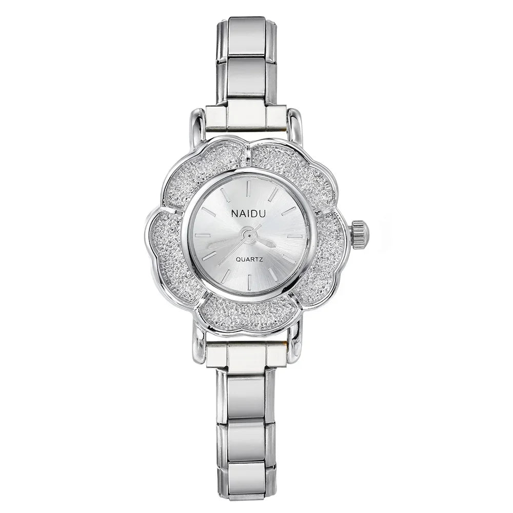Orologi al quarzo da donna con intarsio floreale in zirconio, design chic di lusso, cinturino in acciaio inossidabile, regalo di compleanno per lei