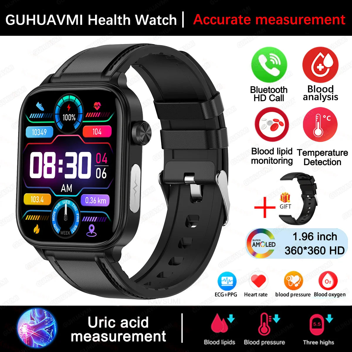 Nuovo 2025 Smartwatch per XIAOM1 con ECG+PPG, Monitoraggio Grasso Sanguigno e Acido Urico, Frequenza Cardiaca, Pressione Sanguigna, Chiamate Bluetooth per Uomini e Donne