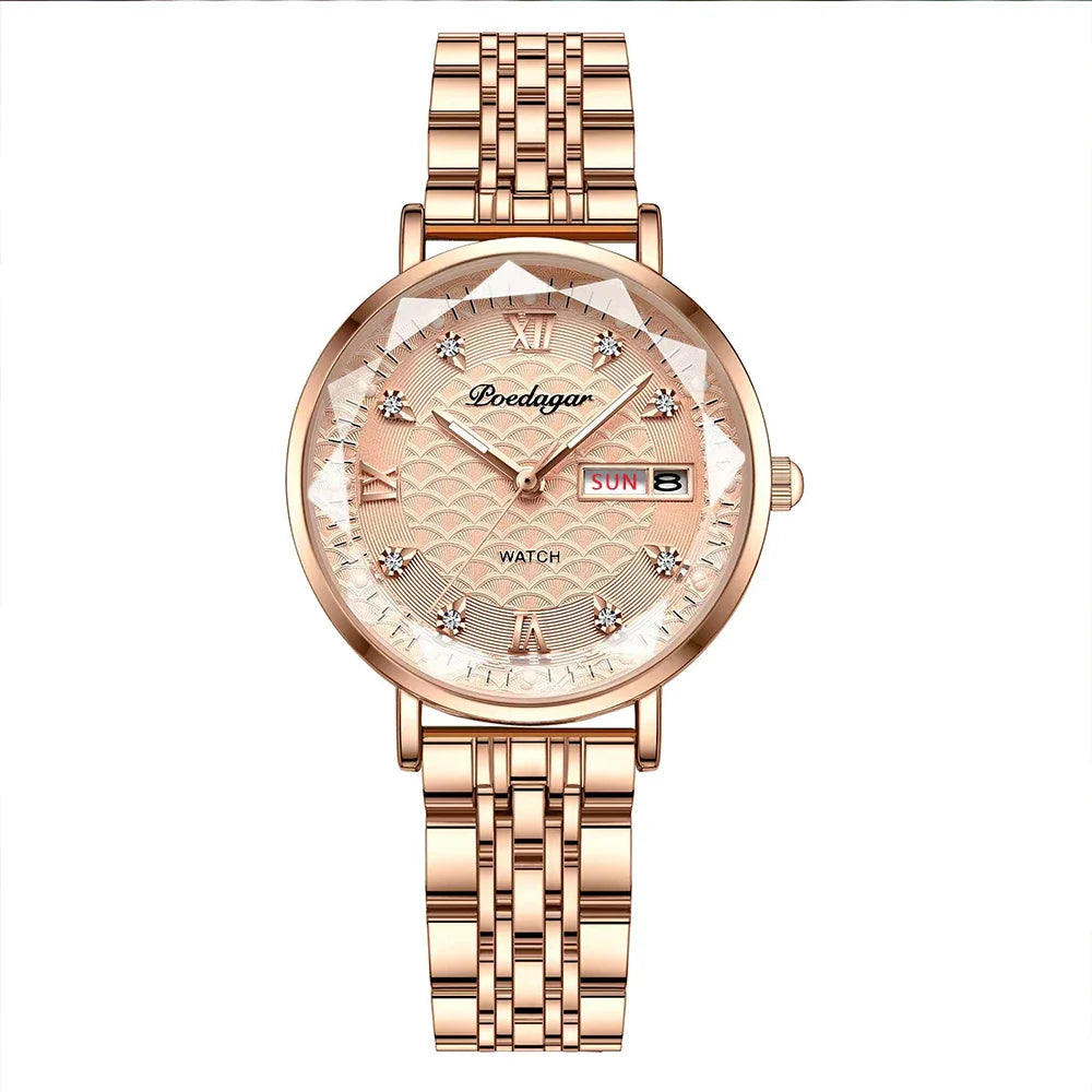 Orologio da donna POEDAGAR di alta qualità, in acciaio inossidabile, raffinato orologio da polso a bracciale, impermeabile, luminoso, elegante, orologio da donna, Reloj