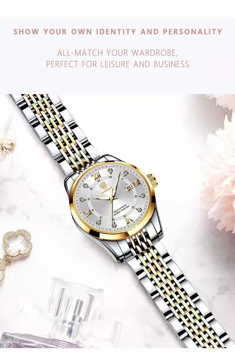 POEDAGAR Orologio da donna di lusso Orologio da donna impermeabile in acciaio inossidabile con data luminosa Orologi al quarzo da donna semplici e casual alla moda
