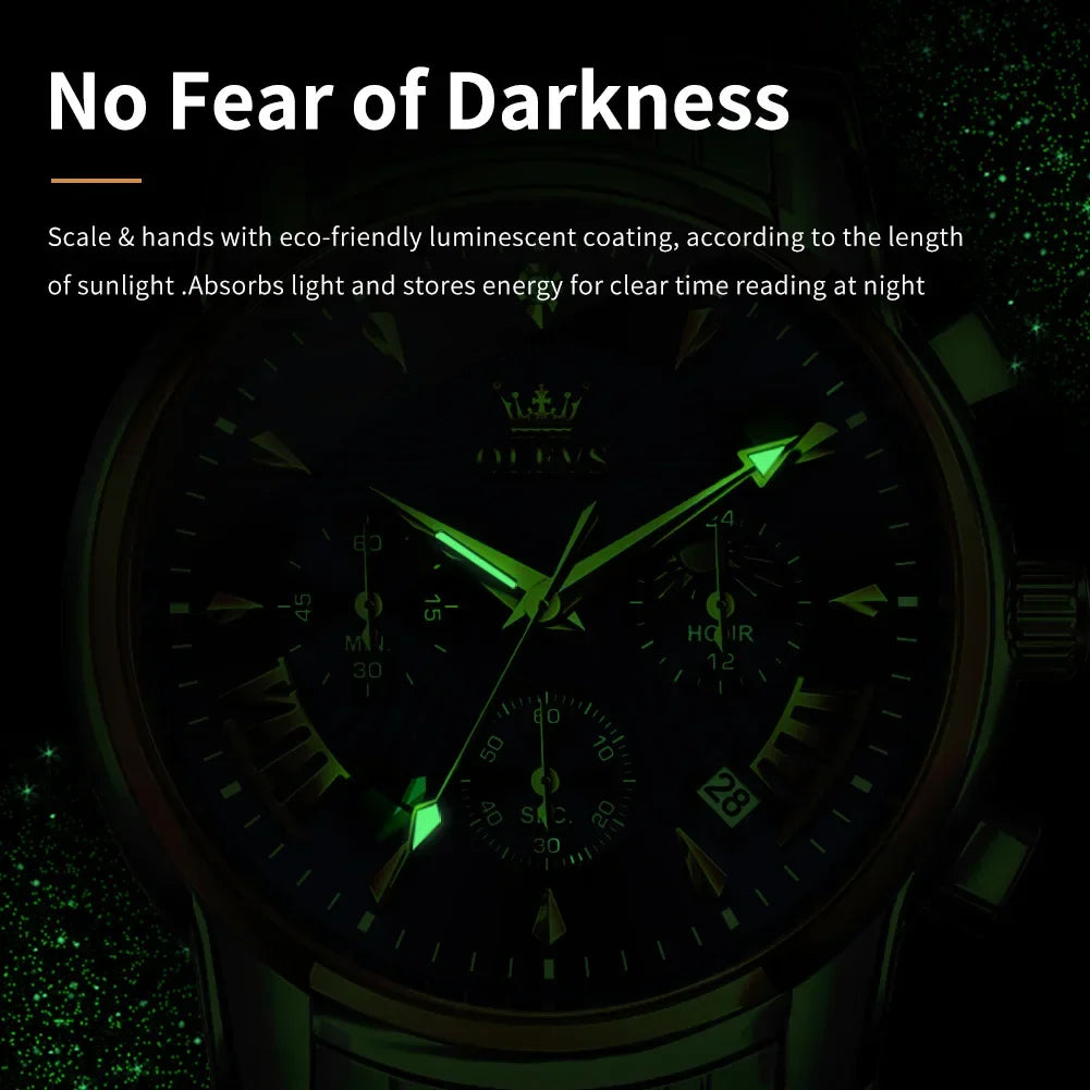 OLEVS Orologi al quarzo da uomo Orologi di marca in acciaio inossidabile Orologio sportivo impermeabile per uomo Cronografo con fasi lunari
