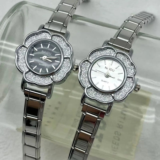 Orologi al quarzo da donna con intarsio floreale in zirconio, design chic di lusso, cinturino in acciaio inossidabile, regalo di compleanno per lei