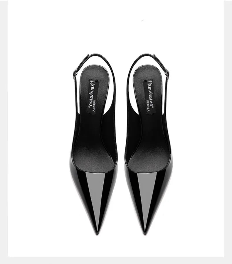 Sexy high-heeled sandals with pointed tips and elegant  summer patent leather strappy fashionable party women's shoes