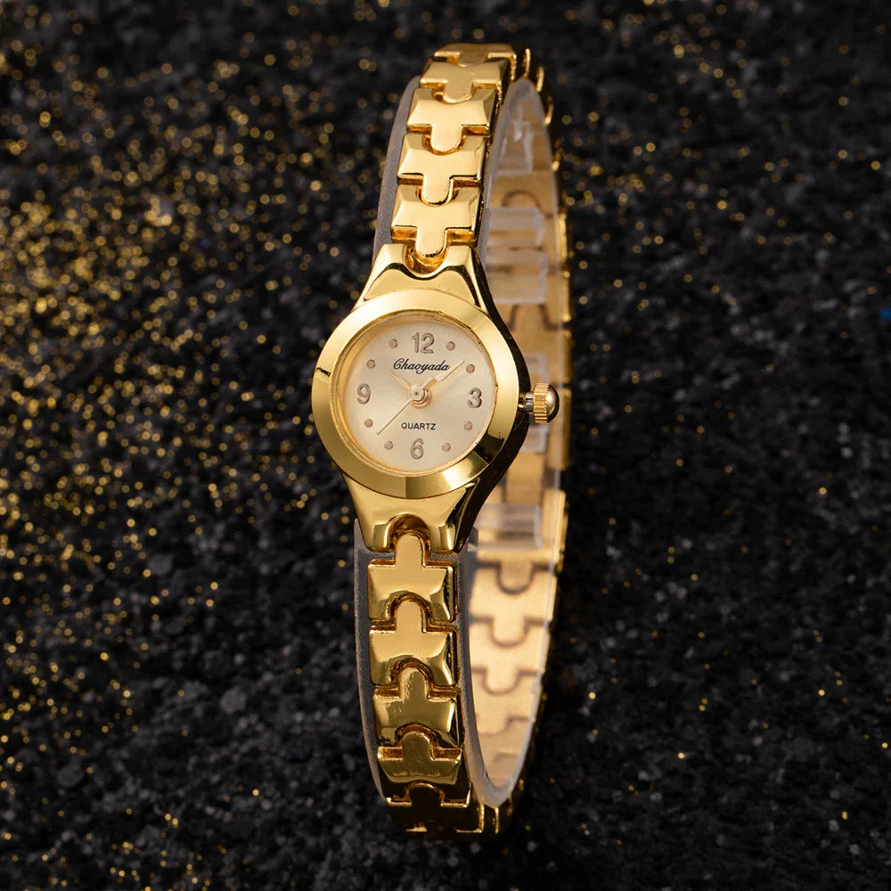 Orologio da polso dorato per donna Orologio da polso da donna di lusso con quadrante piccolo Orologio da donna al quarzo elegante in acciaio Regalo di moda reloj mujer