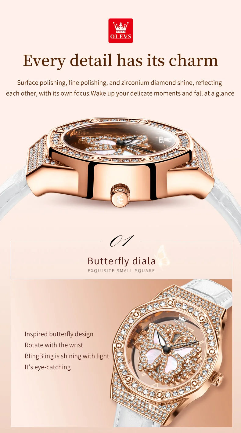 OLEVS 9996 Orologio Elegante di Lusso da Donna, Orologio al Quarzo Scheletrato, Impermeabile, con Quadrante Luminoso e Diamanti, Regalo Originale