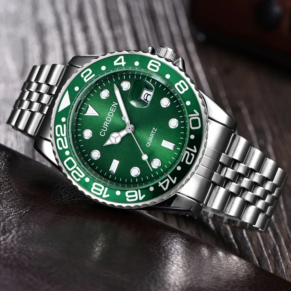 Orologi di marca CURDDEN dal design originale per uomo Orologio al quarzo con data dorata in acciaio inossidabile pieno di moda Erkek Kol Satleri Relogio