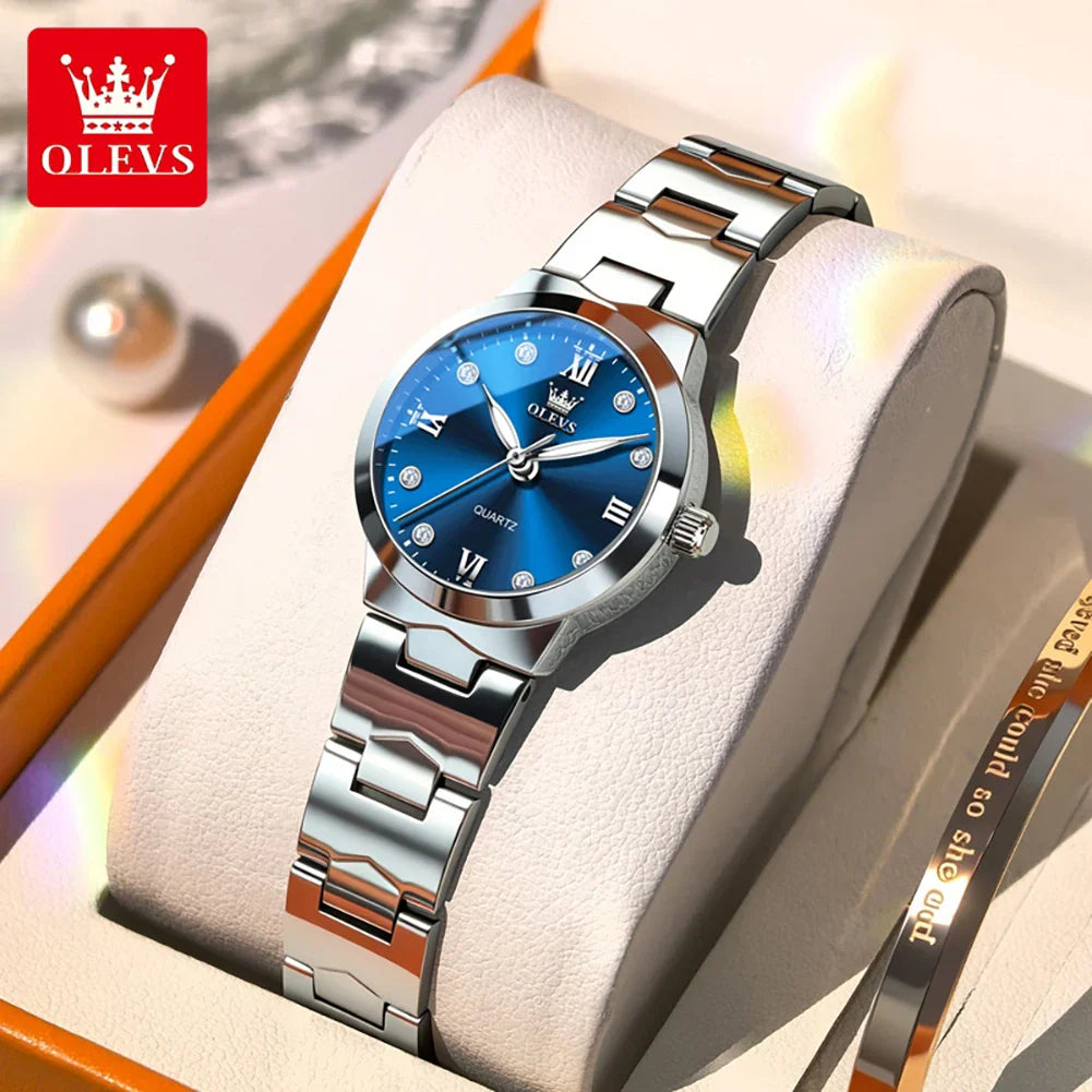 OLEVS Orologio da donna Elegante orologio al quarzo alla moda in acciaio inossidabile impermeabile luminoso da donna con confezione regalo Reloj 3735