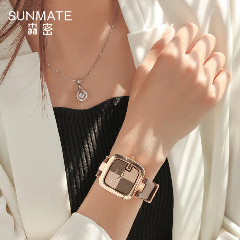 Elegante orologio da donna con movimento al quarzo in stile minimalista nordico ultrasottile con cinturino in vera pelle alla moda e confezione regalo
