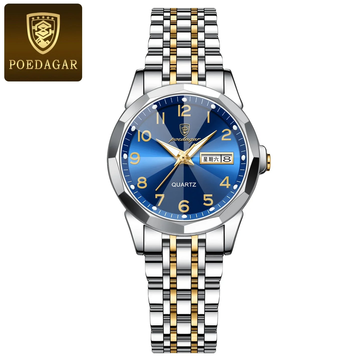 POEDAGAR elegante orologio da polso da donna al quarzo impermeabile luminoso data settimana orologio da donna orologi da donna casual in acciaio inossidabile reloj