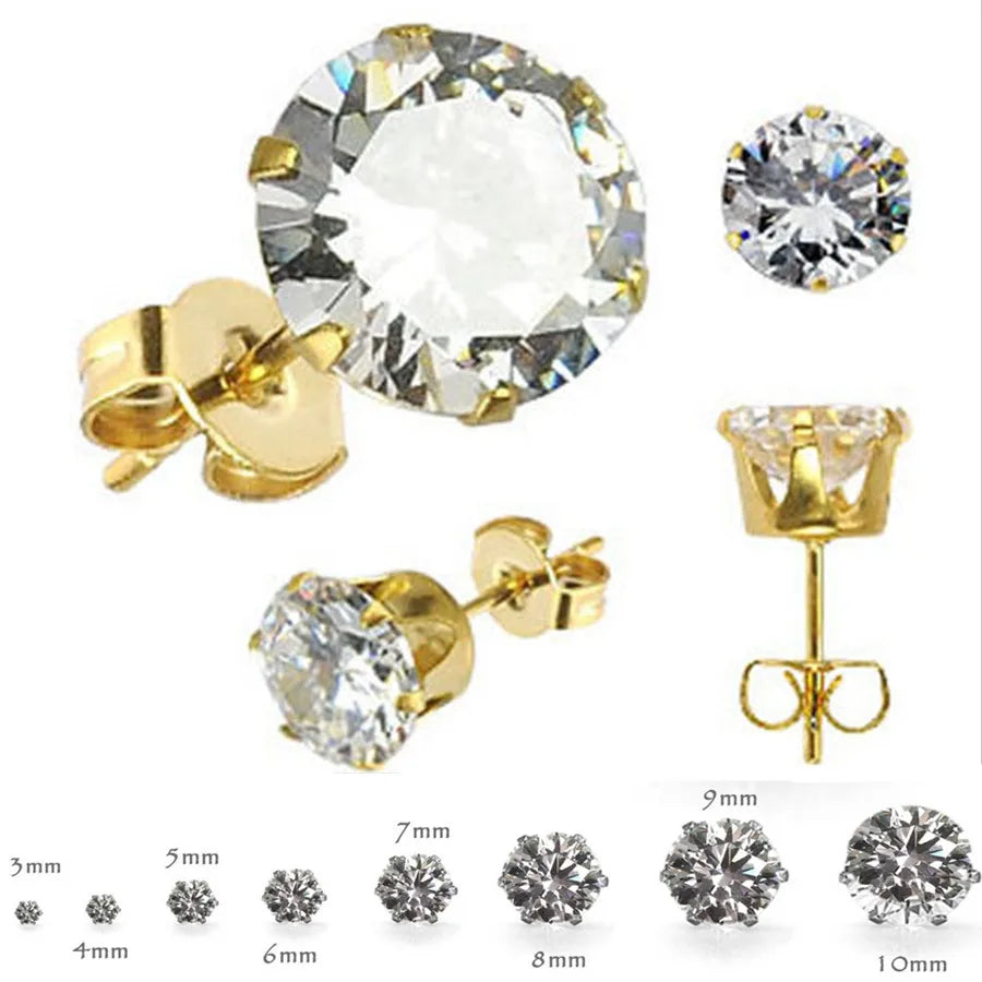 LUXUSTEEL 10 paia/set 3-10mm Orecchini in cristallo bianco trasparente per donna uomo Acciaio inossidabile Zircone CZ Piercing all'orecchio all'ingrosso