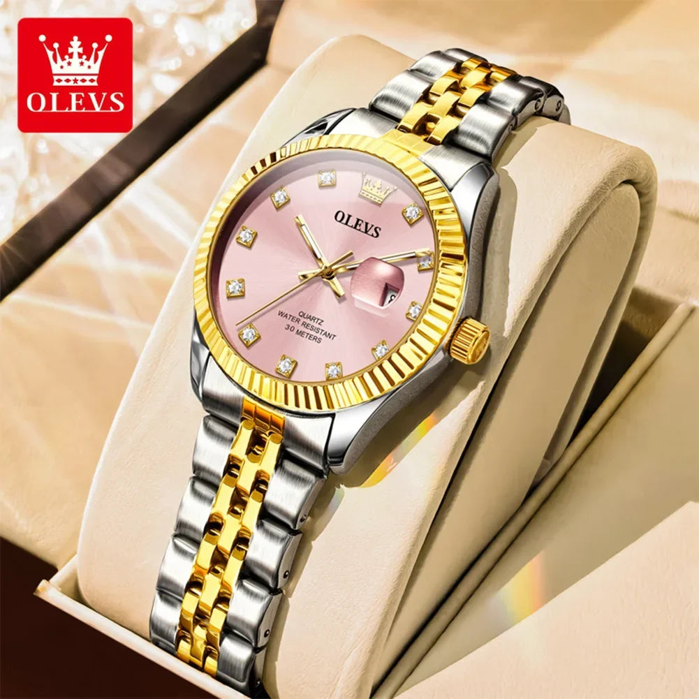 OLEVS Orologio da donna Nuovo orologio al quarzo 3705 Orologio da donna con data luminosa impermeabile in acciaio inossidabile Reloj