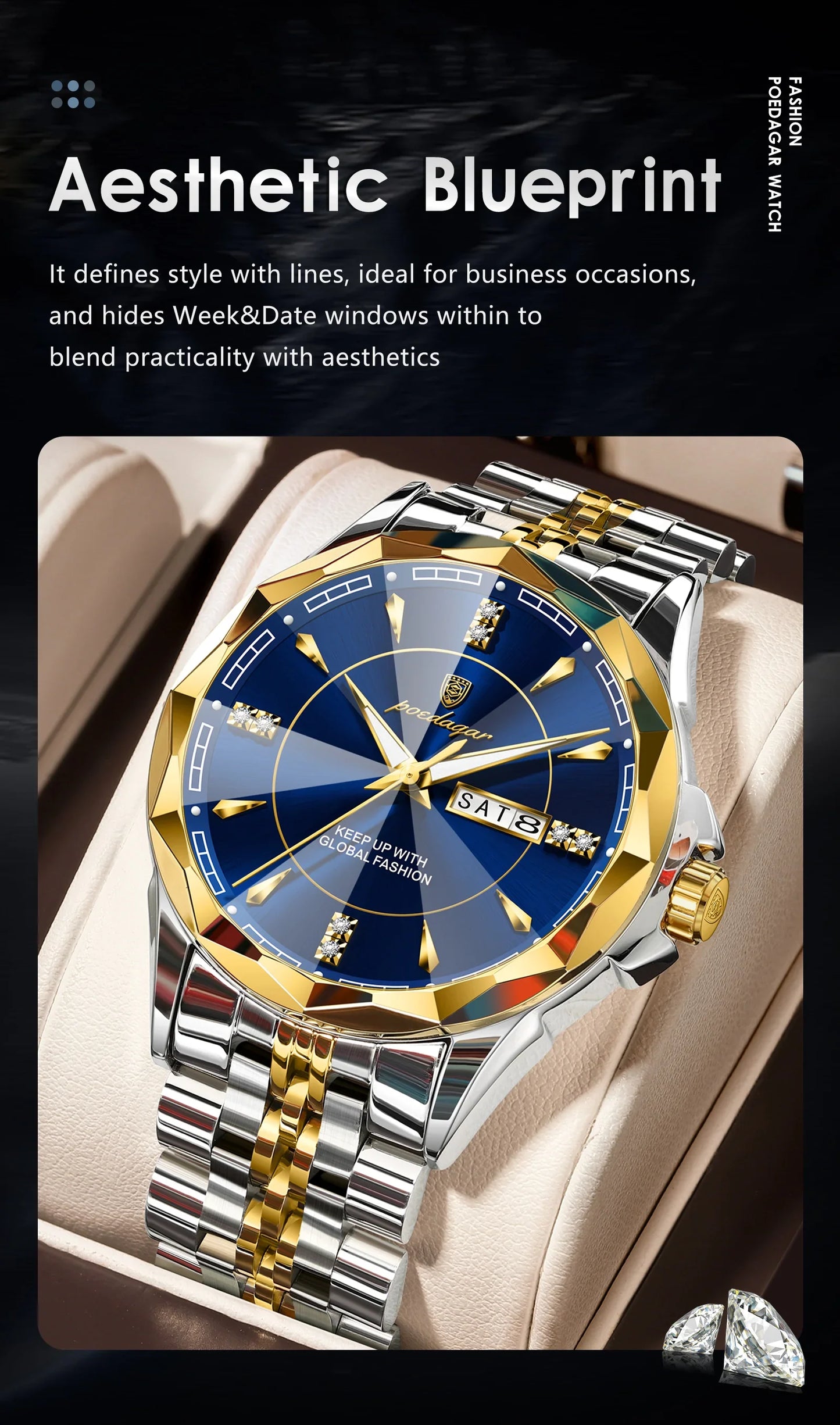 POEDAGAR Orologio da uomo di moda di lusso Top Business Impermeabile luminoso Data Settimana Orologi da uomo Orologio da polso da uomo in acciaio inossidabile al quarzo