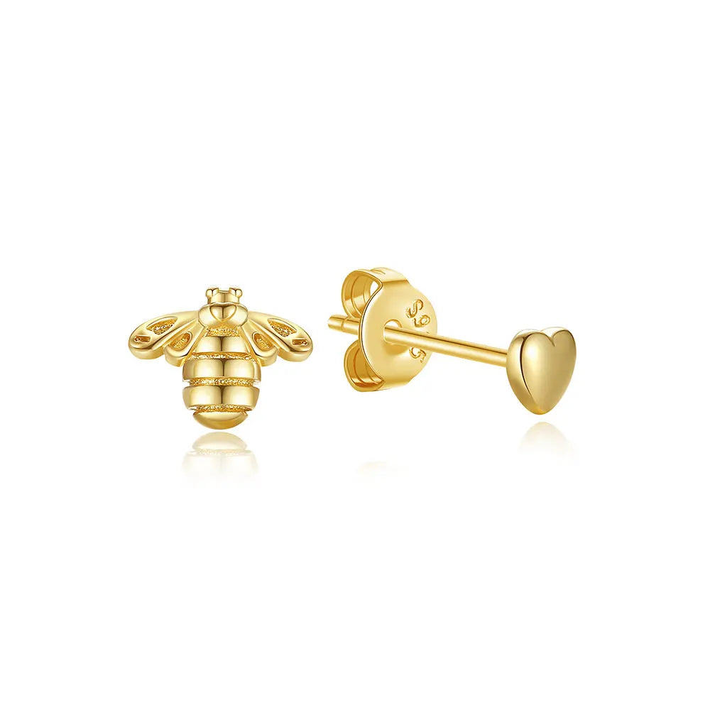 Orecchini Originali in Argento Sterling 925, Modello 2026, a Perno e a Cerchio con Cristalli, per Donna, in Oro Rosa, con Corona, Cuore, Infinito, Ape, Gioielli