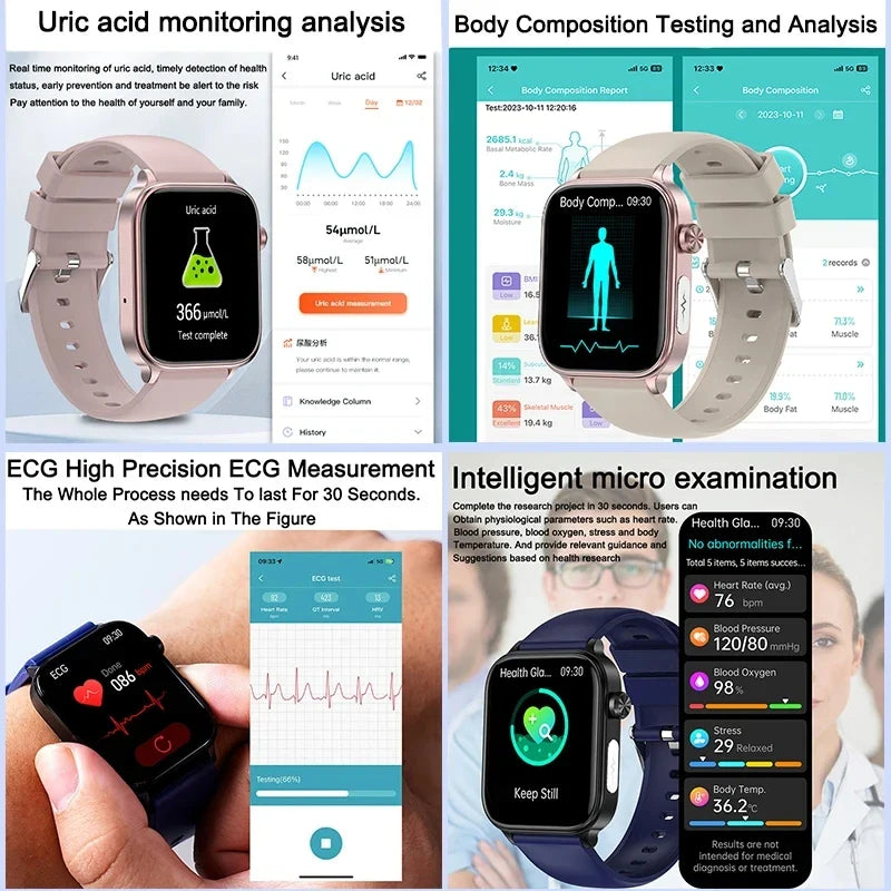 Nuovo 2025 Smartwatch per XIAOM1 con ECG+PPG, Monitoraggio Grasso Sanguigno e Acido Urico, Frequenza Cardiaca, Pressione Sanguigna, Chiamate Bluetooth per Uomini e Donne