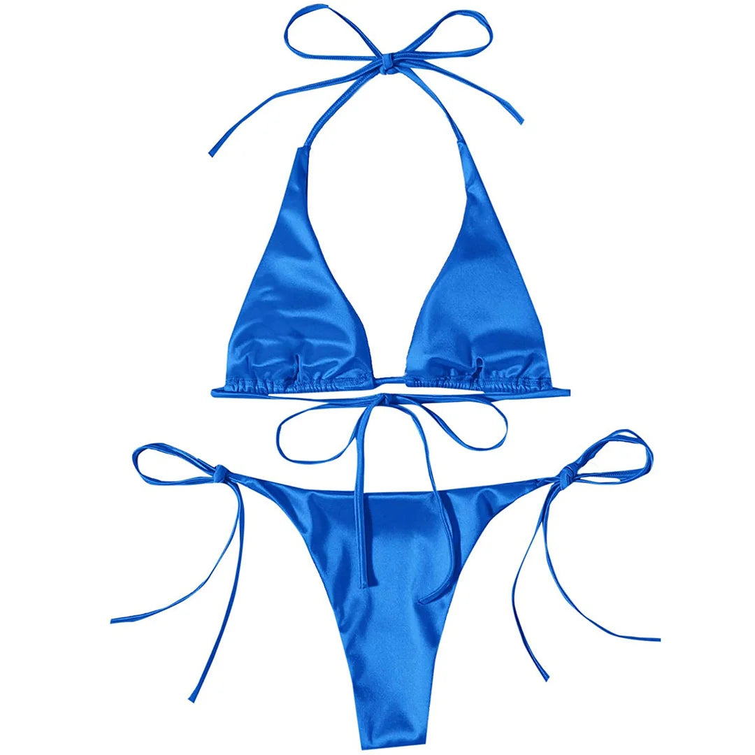 Sexy 13 colori Halter Satin Bikini brasiliano Donna Costumi da bagno Costume da bagno femminile Bikini a due pezzi Bagnante Costume da bagno Swim V4966
