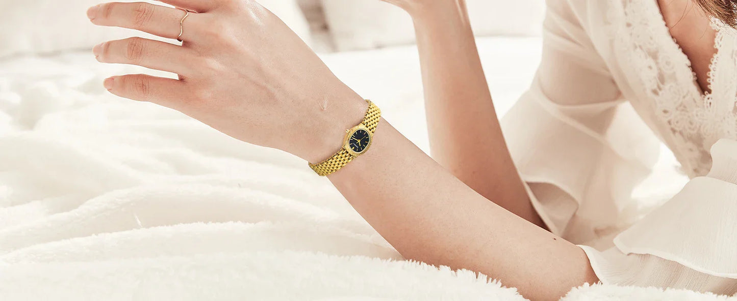 BERNY Orologio al quarzo da donna Cinturino in acciaio inossidabile dorato Orologio da polso ellittico di lusso Orologio da donna semplice retrò impermeabile