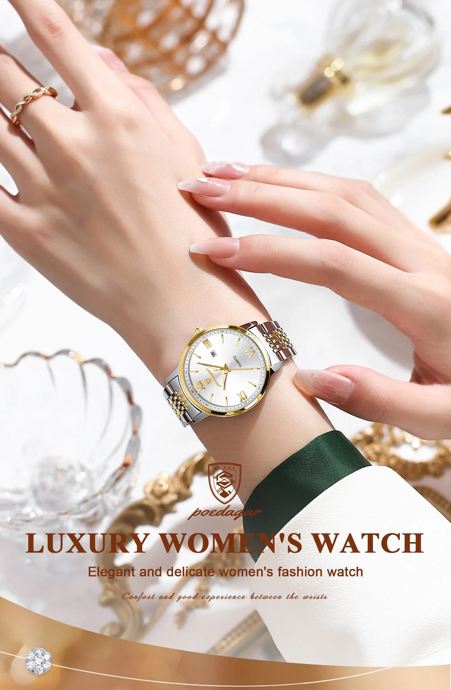 POEDAGAR Orologio da Donna Raffinato Impermeabile Luminoso con Data, Orologio da Polso Femminile di Alta Qualità in Acciaio Inossidabile, Elegante Orologio al Quarzo per Donne