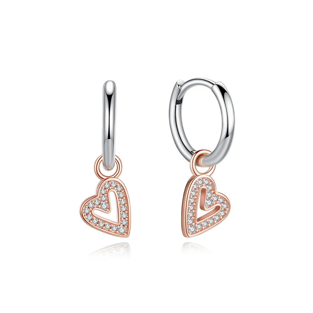 Orecchini Originali in Argento Sterling 925, Modello 2026, a Perno e a Cerchio con Cristalli, per Donna, in Oro Rosa, con Corona, Cuore, Infinito, Ape, Gioielli