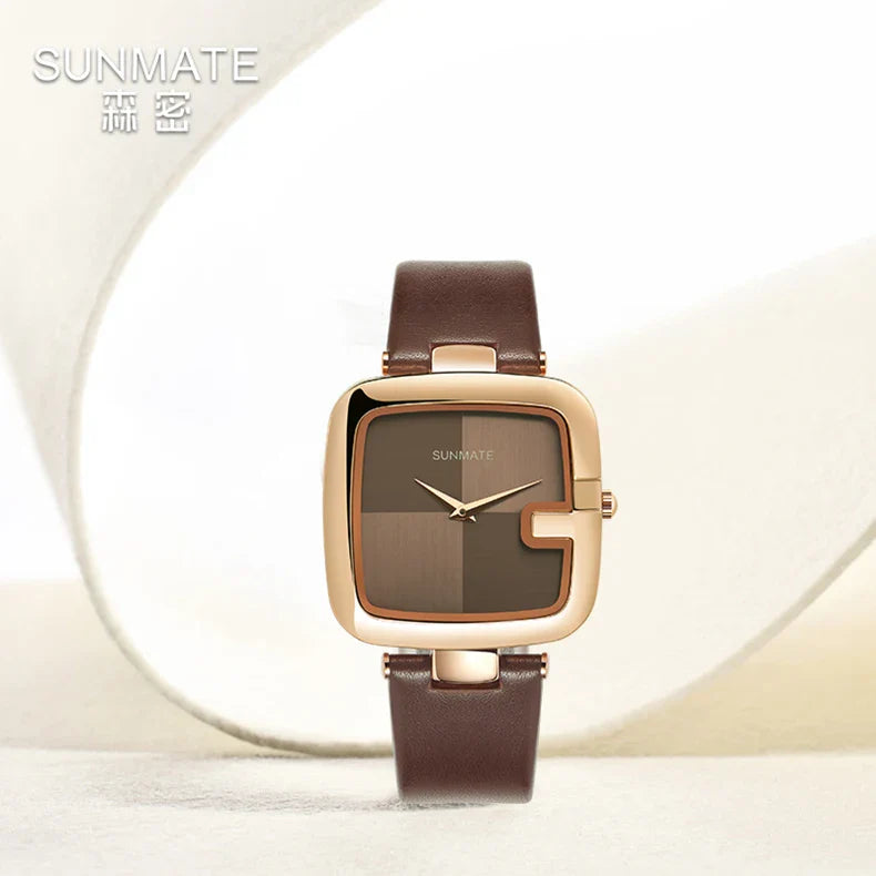 Elegante orologio da donna con movimento al quarzo in stile minimalista nordico ultrasottile con cinturino in vera pelle alla moda e confezione regalo