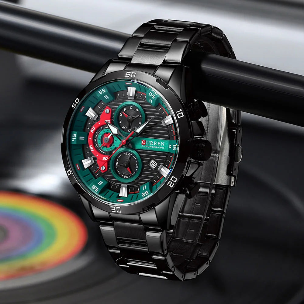 CURREN 8402 Orologio da uomo in acciaio inossidabile Moda creativa Quadrante luminoso con cronografo Orologio da uomo di lusso per il tempo libero reloj hombre