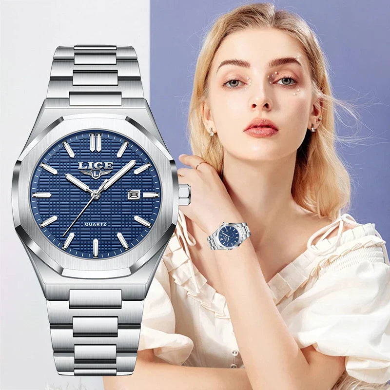 LIGE Orologio da donna elegante e lussuoso, orologio classico alla moda con data automatica, cinturino in acciaio inossidabile, orologi luminosi impermeabili per donna, regalo per signora