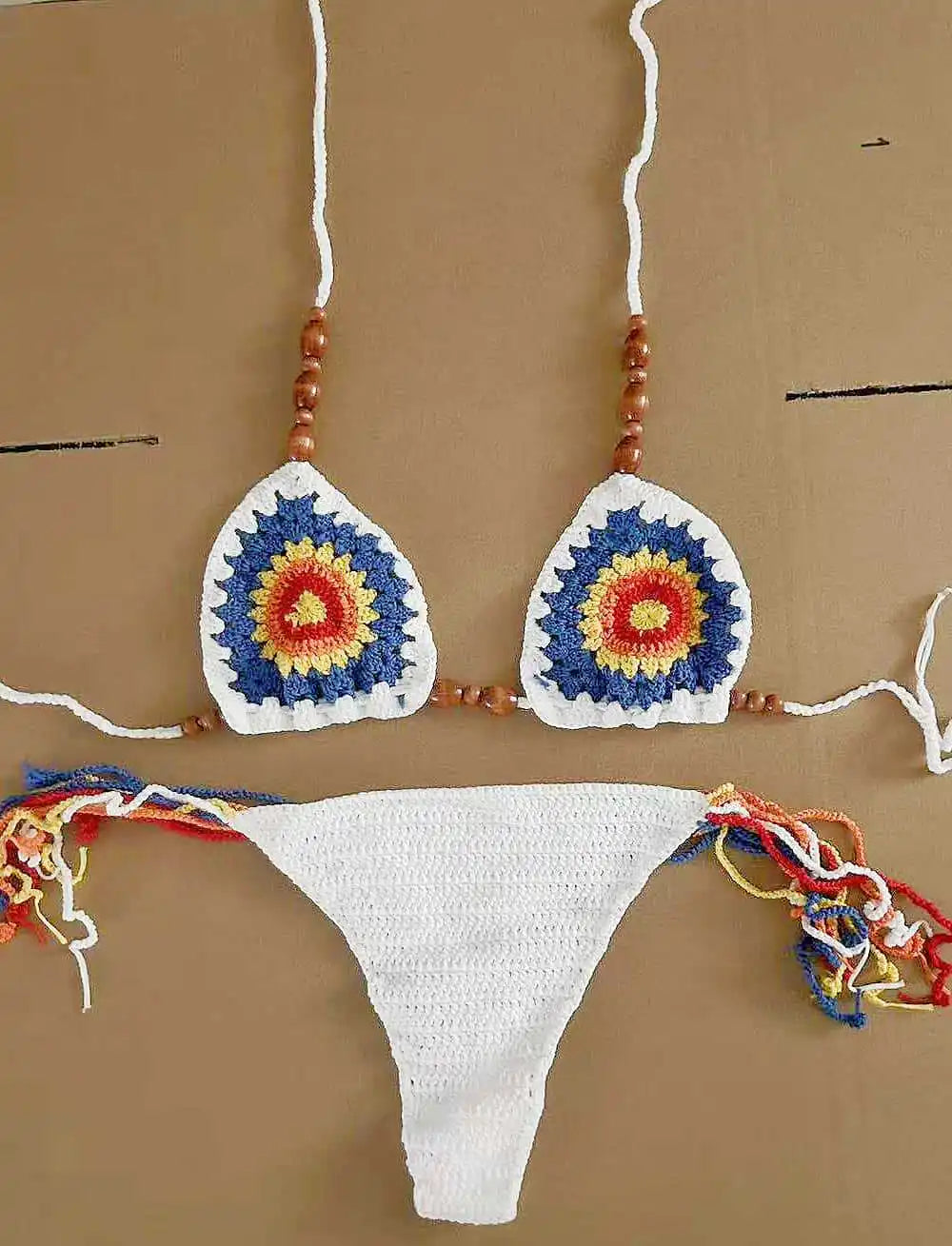 Bikini Sexy Intrecciato a Mano 2026 da Donna Verde Patchwork con Perline e Laccetti Micro Costume da Bagno Lavorato a Maglia per la Spiaggia